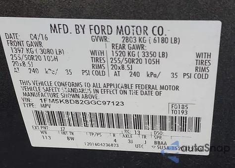2016 Ford Explorer Xlt z USA, uszkodzony, nr VIN 1FM5K8D82GGC97123